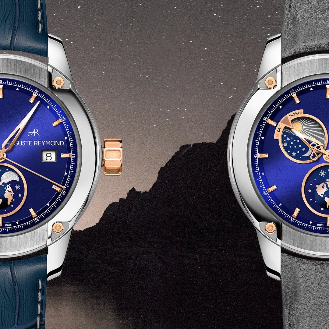 AUGUSTE REYMOND UNITY DAY AND NIGHT SUNBRUSHED SILVER AND GOLD GENTLEMAN’S DRESS BROWN LEATHER UAE