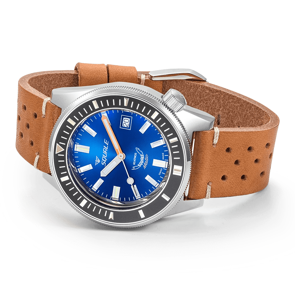 SQUALE SEA MATIC DARK BLUE LEATHER DATE UAE