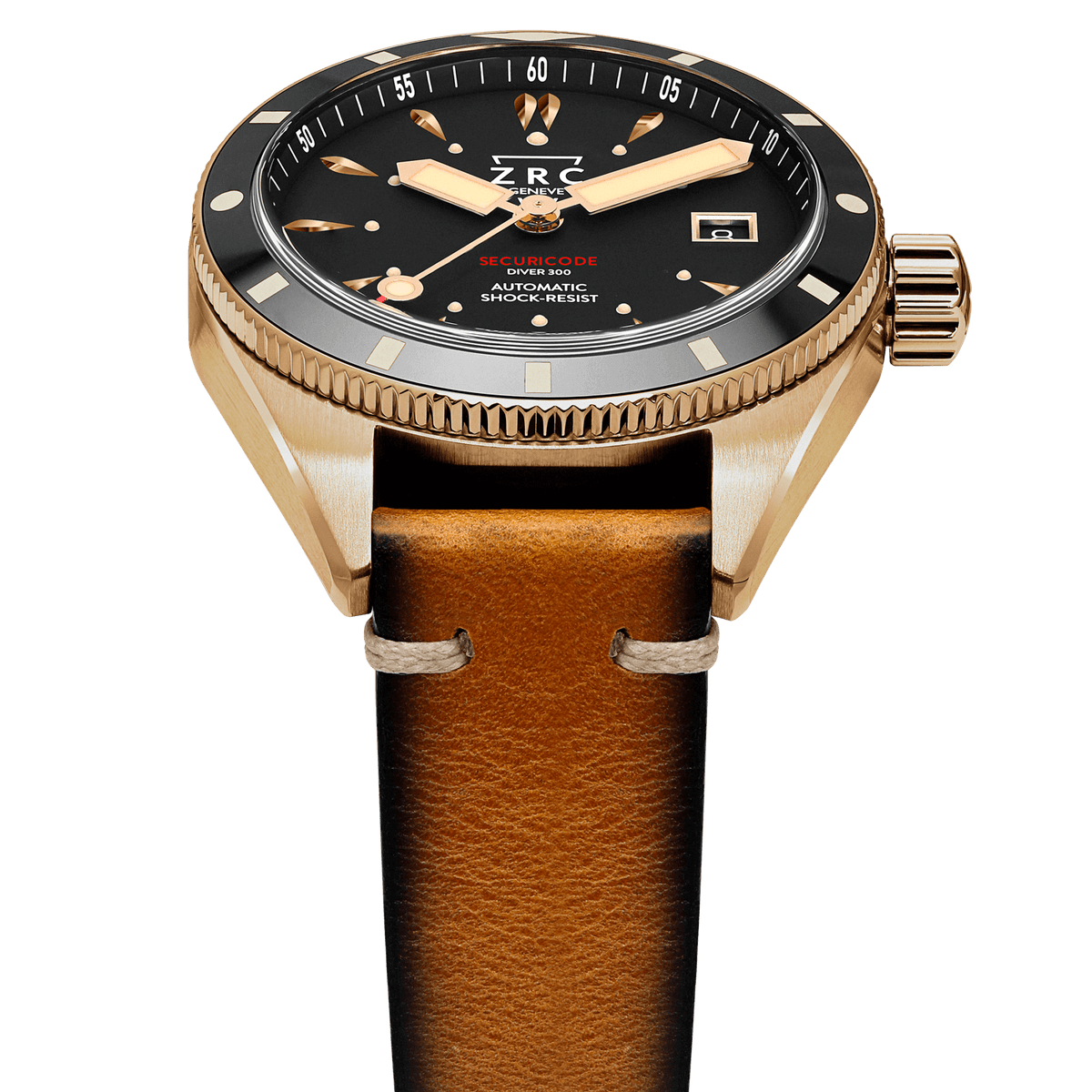 ZRC LIMITED EDITION SECURICODE DIVER300 BRONZE LEATHER DATE UAE