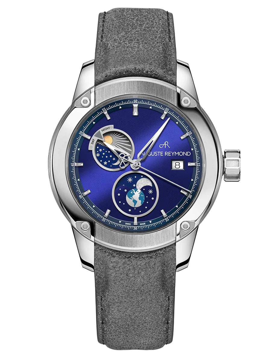 AUGUSTE REYMOND UNITY DAY AND NIGHT SUNBRUSHED BLUE GENTLEMAN’S DRESS GREY LEATHER