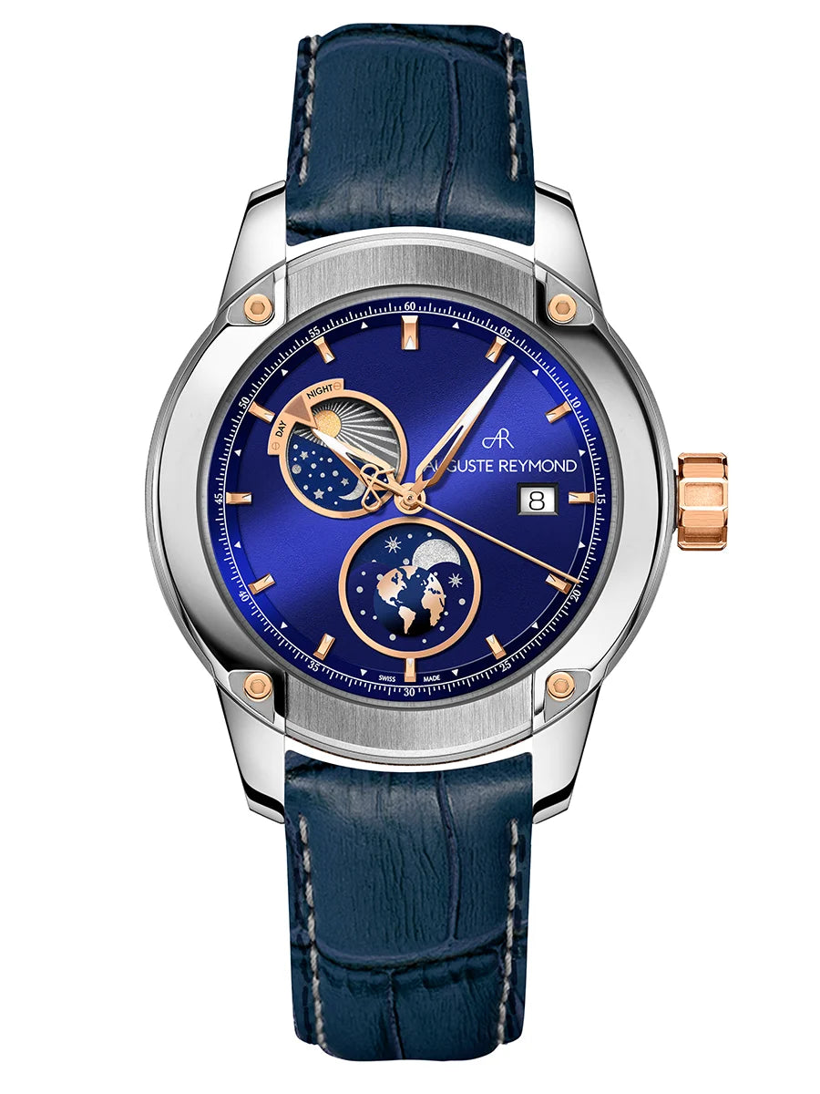 AUGUSTE REYMOND UNITY DAY AND NIGHT SUNBRUSHED BLUE AND GOLD GENTLEMAN’S DRESS BLUE LEATHER