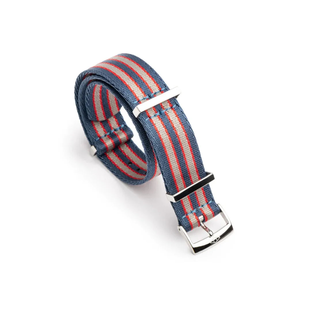 ARTEM COMMANDER BLUE, GREY AND RED STRIPES NYLON WATCH STRAP