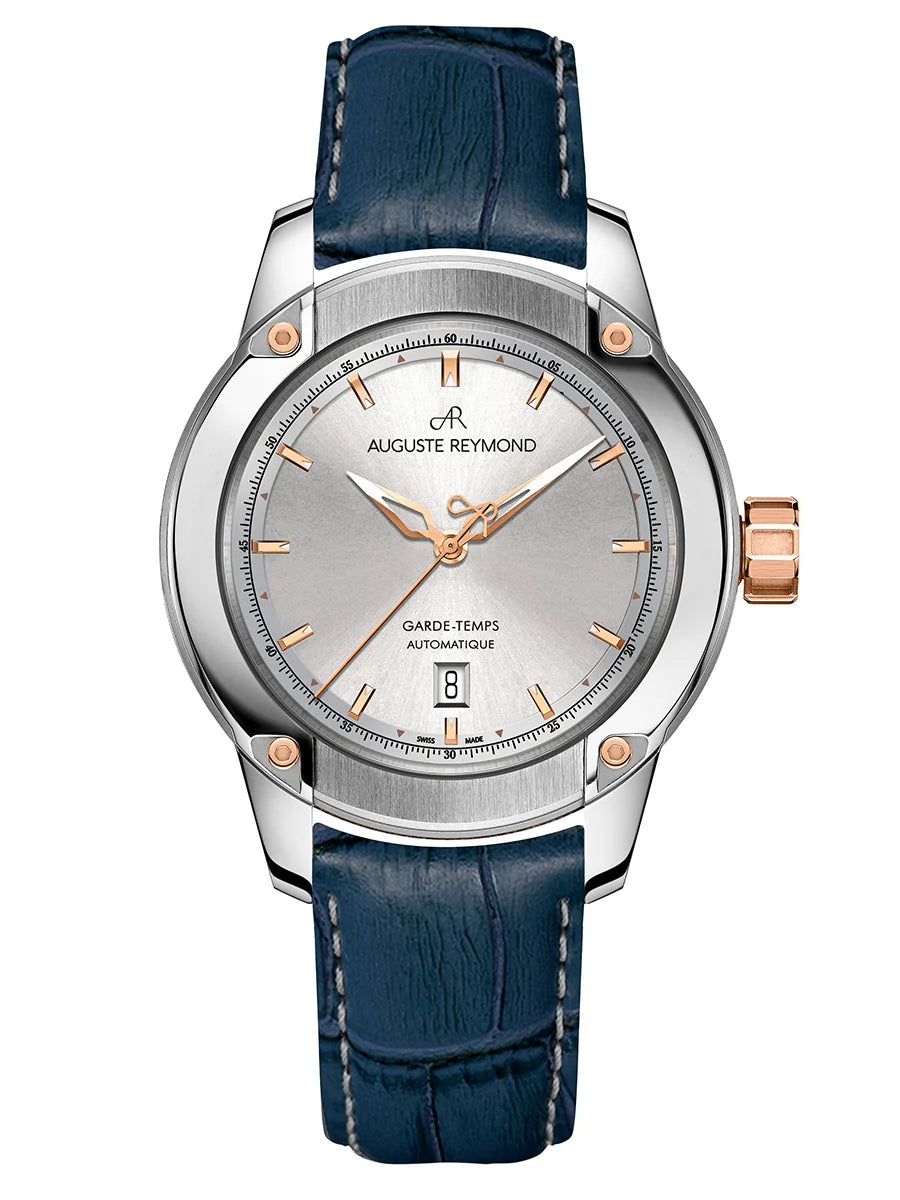 AUGUSTE REYMOND UNITY SUNBRUSHED SILVER AND GOLD GENTLEMAN’S DRESS BLUE LEATHER