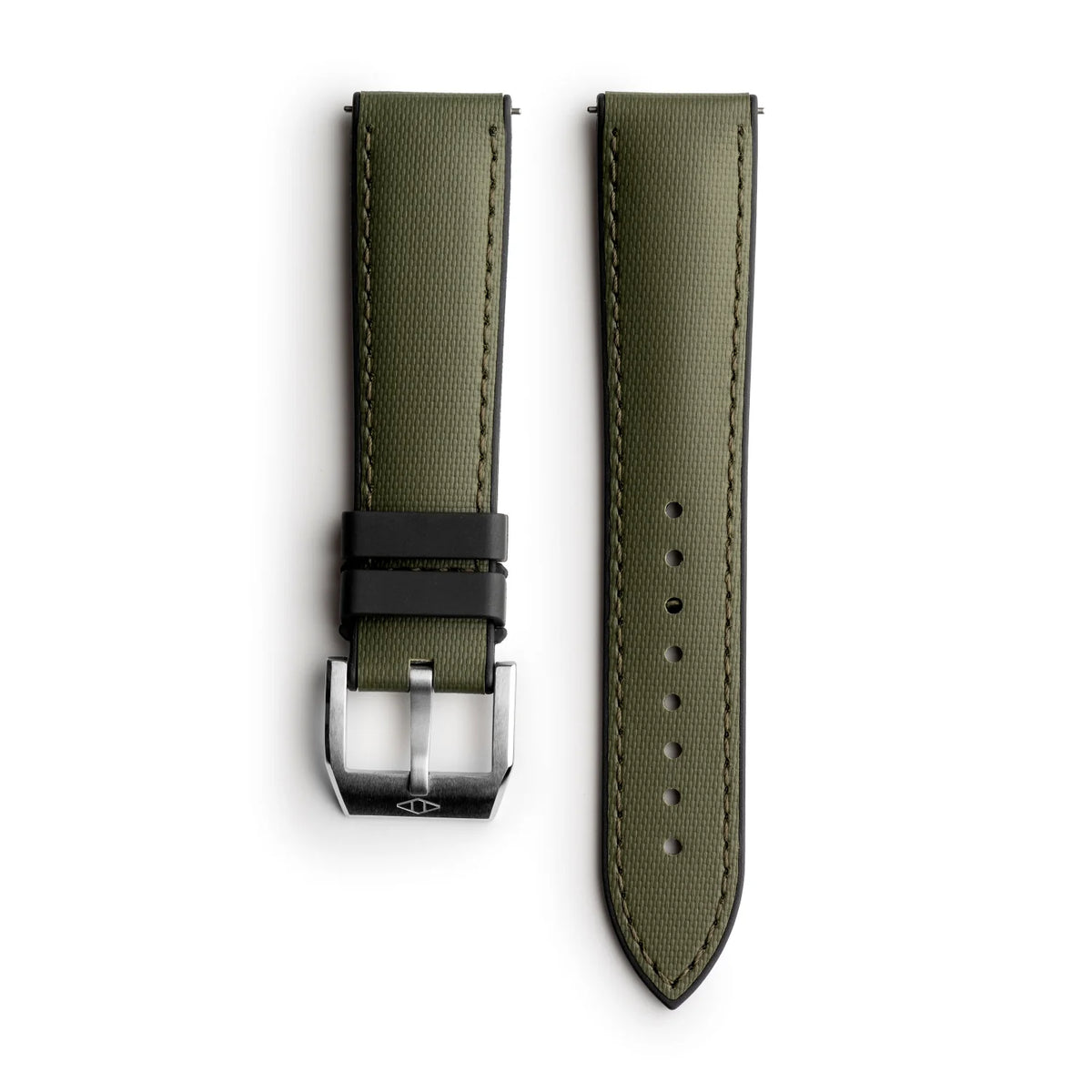 ARTEM HYDROFLEX KHAKI GREEN HYBRID FKM WATCH STRAP WITH GREEN STITCHING