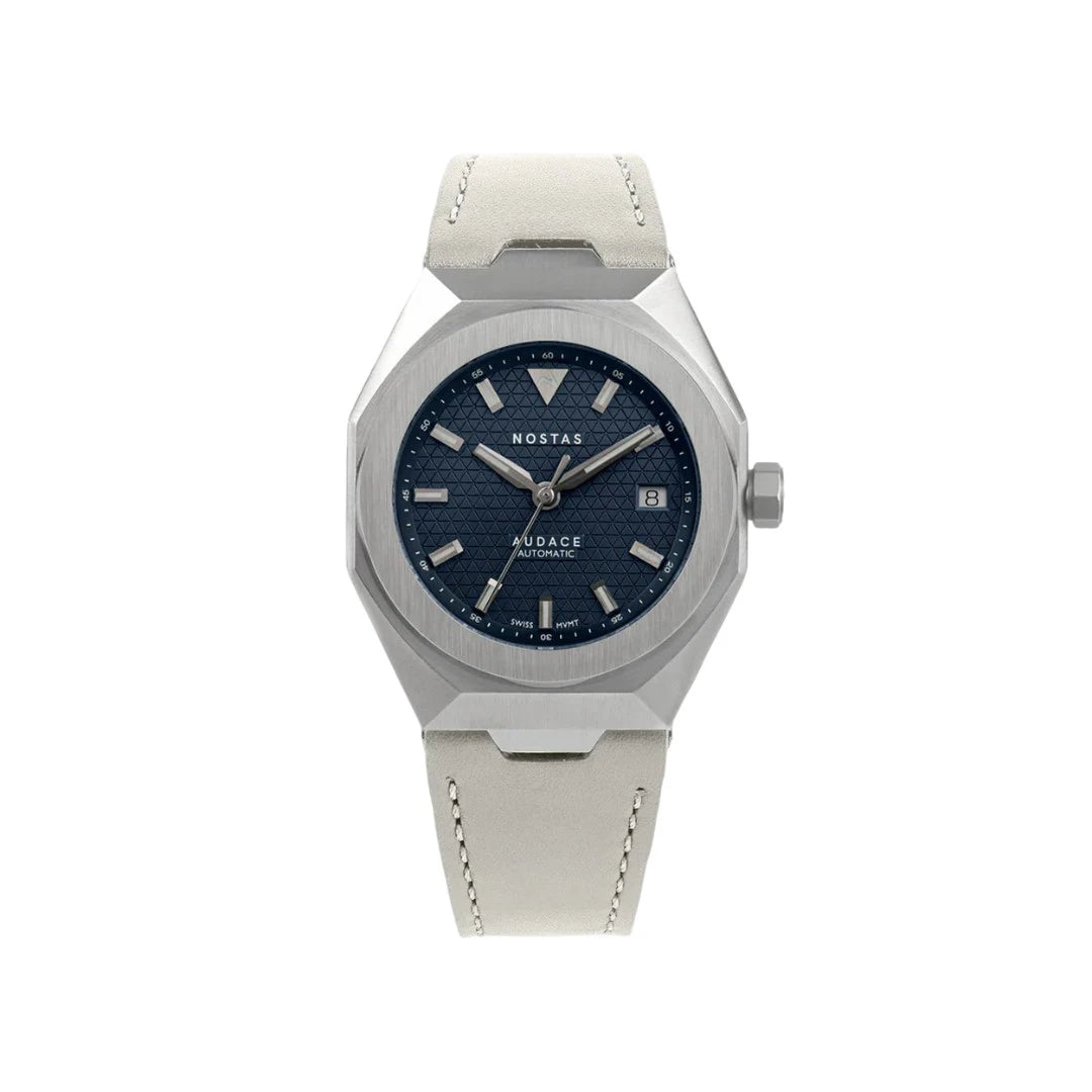 NOSTAS SPORTS AUDACE BLUE WHITE LEATHER 39MM
