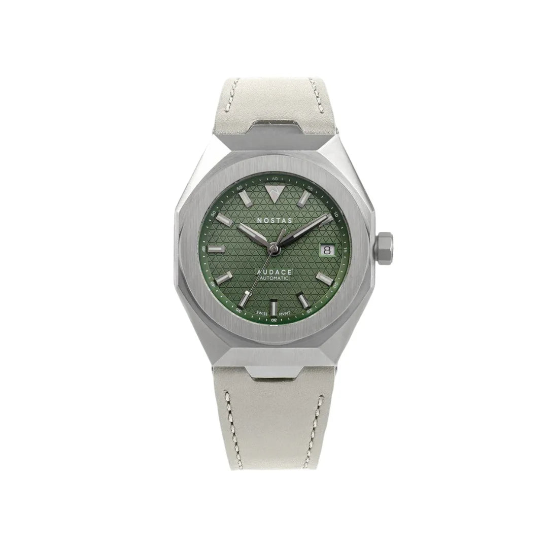 NOSTAS SPORTS AUDACE GREEN WHITE LEATHER 39MM