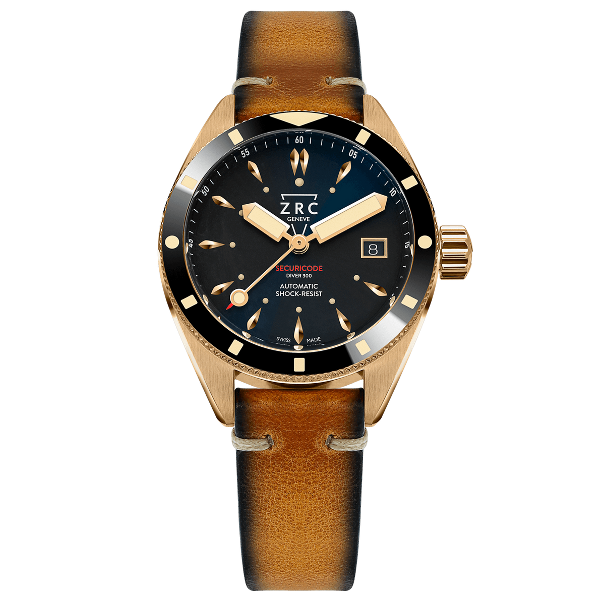ZRC LIMITED EDITION SECURICODE DIVER300 BRONZE LEATHER DATE
