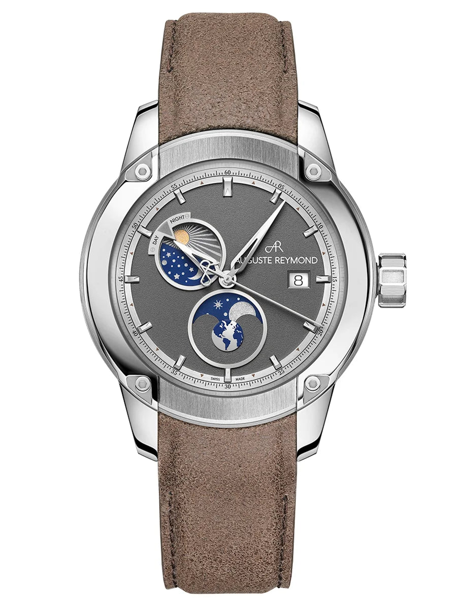 AUGUSTE REYMOND UNITY DAY AND NIGHT GREY GENTLEMAN’S DRESS BROWN LEATHER