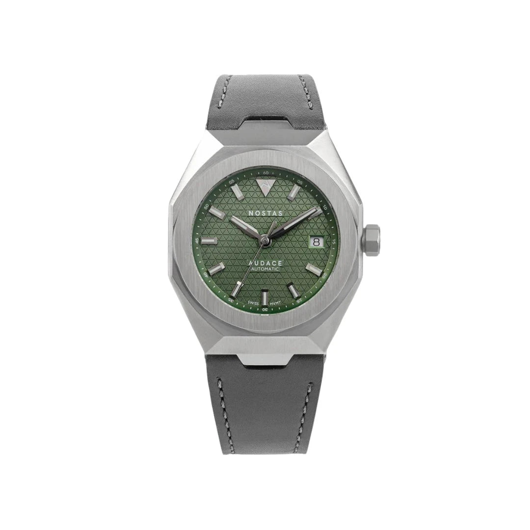NOSTAS SPORTS AUDACE GREEN GREY LEATHER 39MM