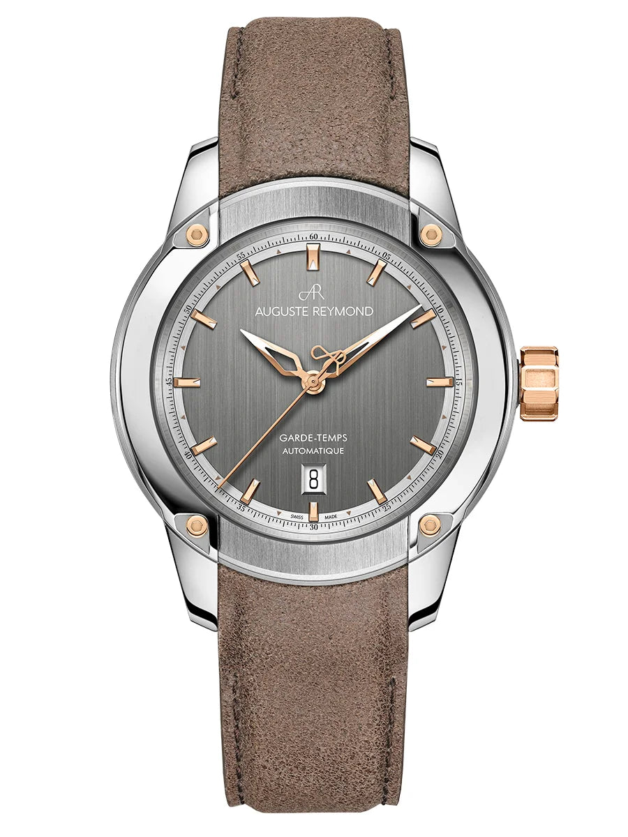 AUGUSTE REYMOND UNITY GREY AND GOLD GENTLEMAN’S DRESS BROWN LEATHER