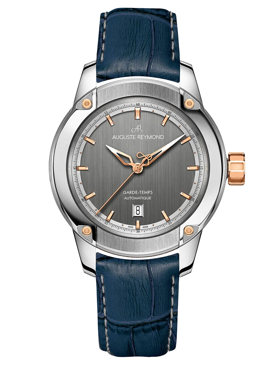 AUGUSTE REYMOND UNITY GREY AND GOLD GENTLEMAN’S DRESS BLUE LEATHER
