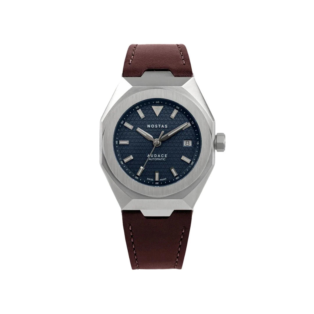 NOSTAS SPORTS AUDACE BLUE BROWN LEATHER 39MM