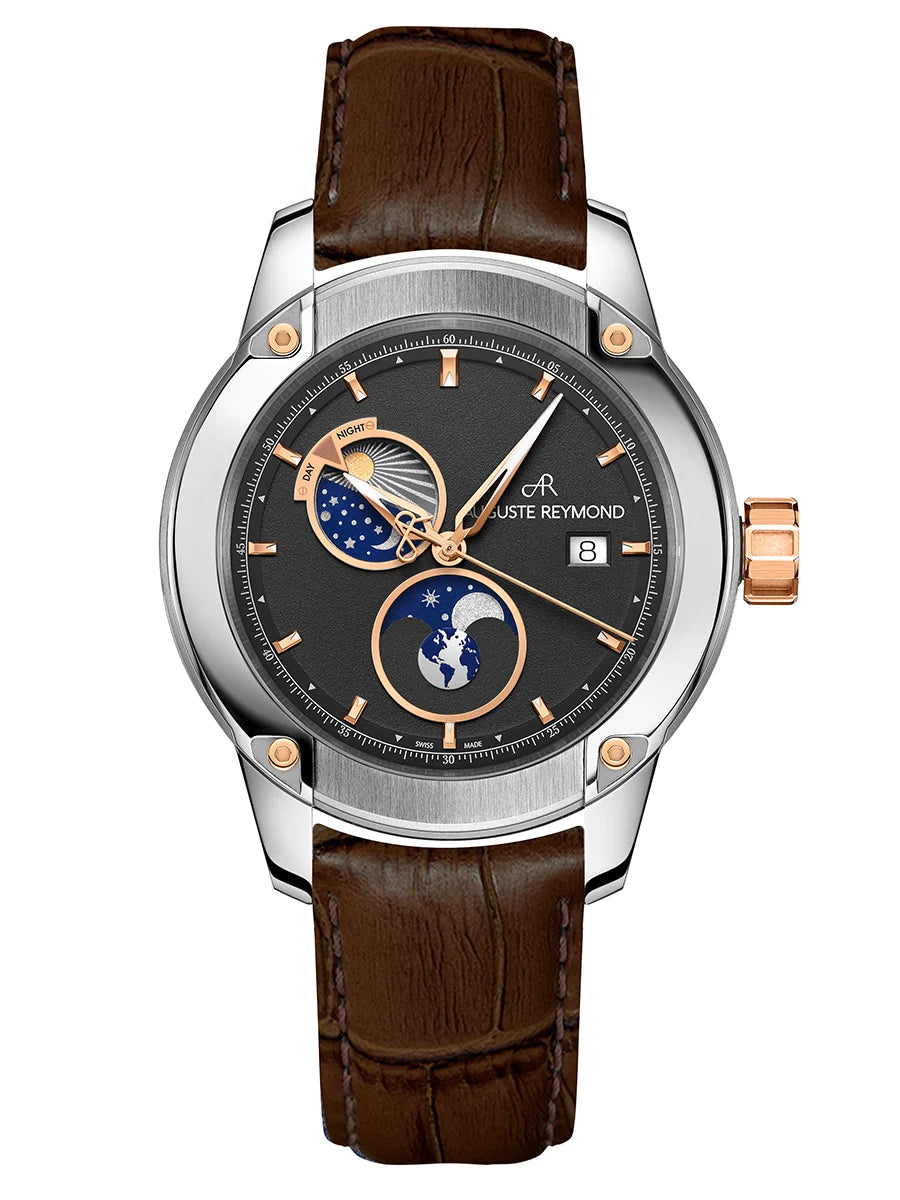 AUGUSTE REYMOND UNITY DAY AND NIGHT BLACK AND GOLD GENTLEMAN’S DRESS DARK BROWN LEATHER