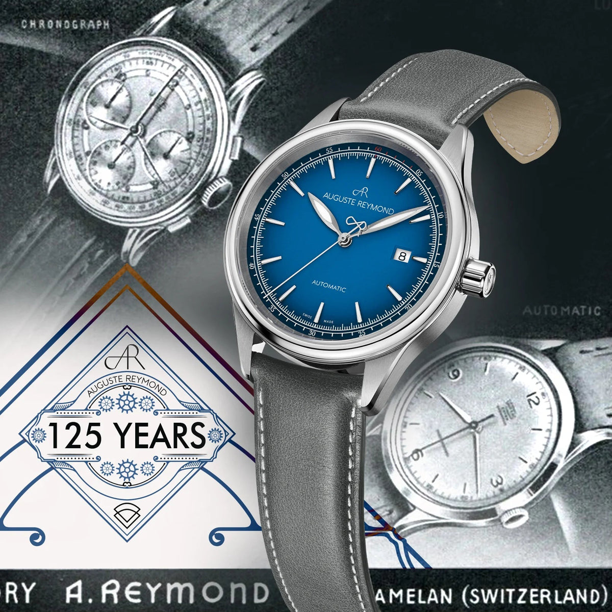 AUGUSTE REYMOND HERITAGE 1898 BLUE GENTLEMAN’S DRESS LEATHER - WATCHH