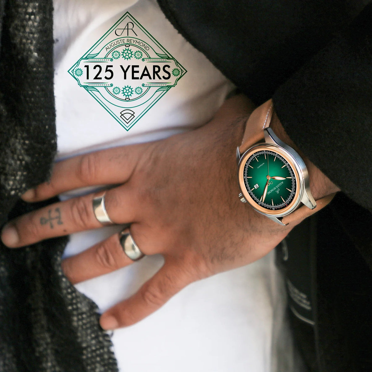 AUGUSTE REYMOND HERITAGE 1898 GREEN AND GOLD GENTLEMAN’S DRESS LEATHER - WATCHH
