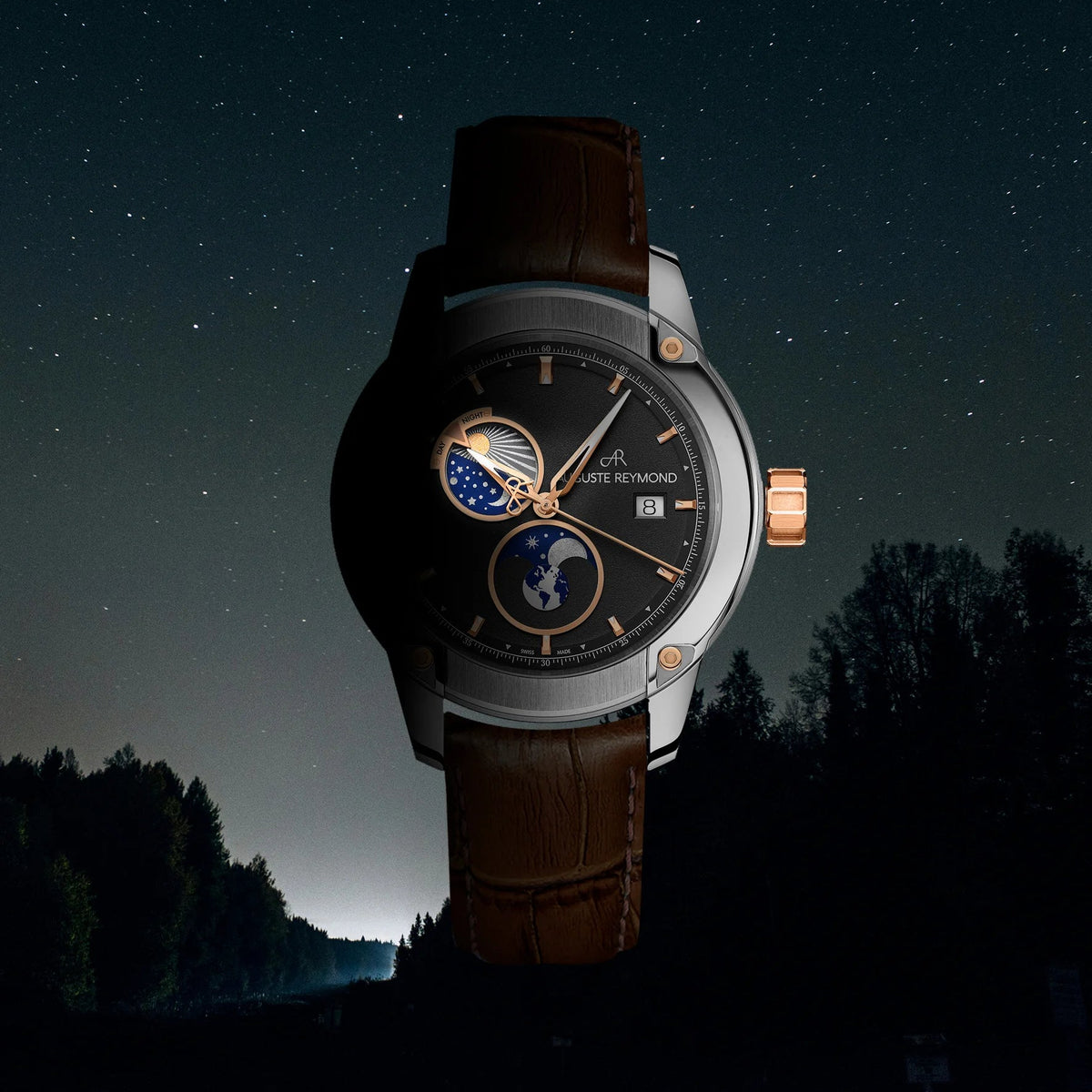 AUGUSTE REYMOND UNITY DAY AND NIGHT BLACK AND GOLD GENTLEMAN’S DRESS BLUE LEATHER UAE