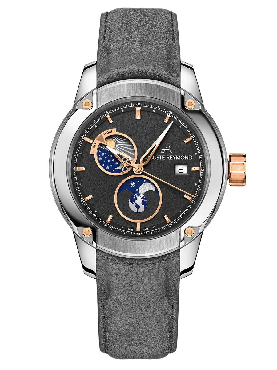 AUGUSTE REYMOND UNITY DAY AND NIGHT BLACK AND GOLD GENTLEMAN’S DRESS GREY LEATHER UAE