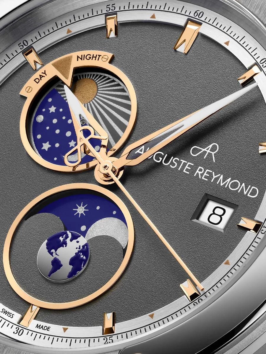 AUGUSTE REYMOND UNITY DAY AND NIGHT GREY AND GOLD GENTLEMAN’S DRESS BROWN LEATHER - WATCHH