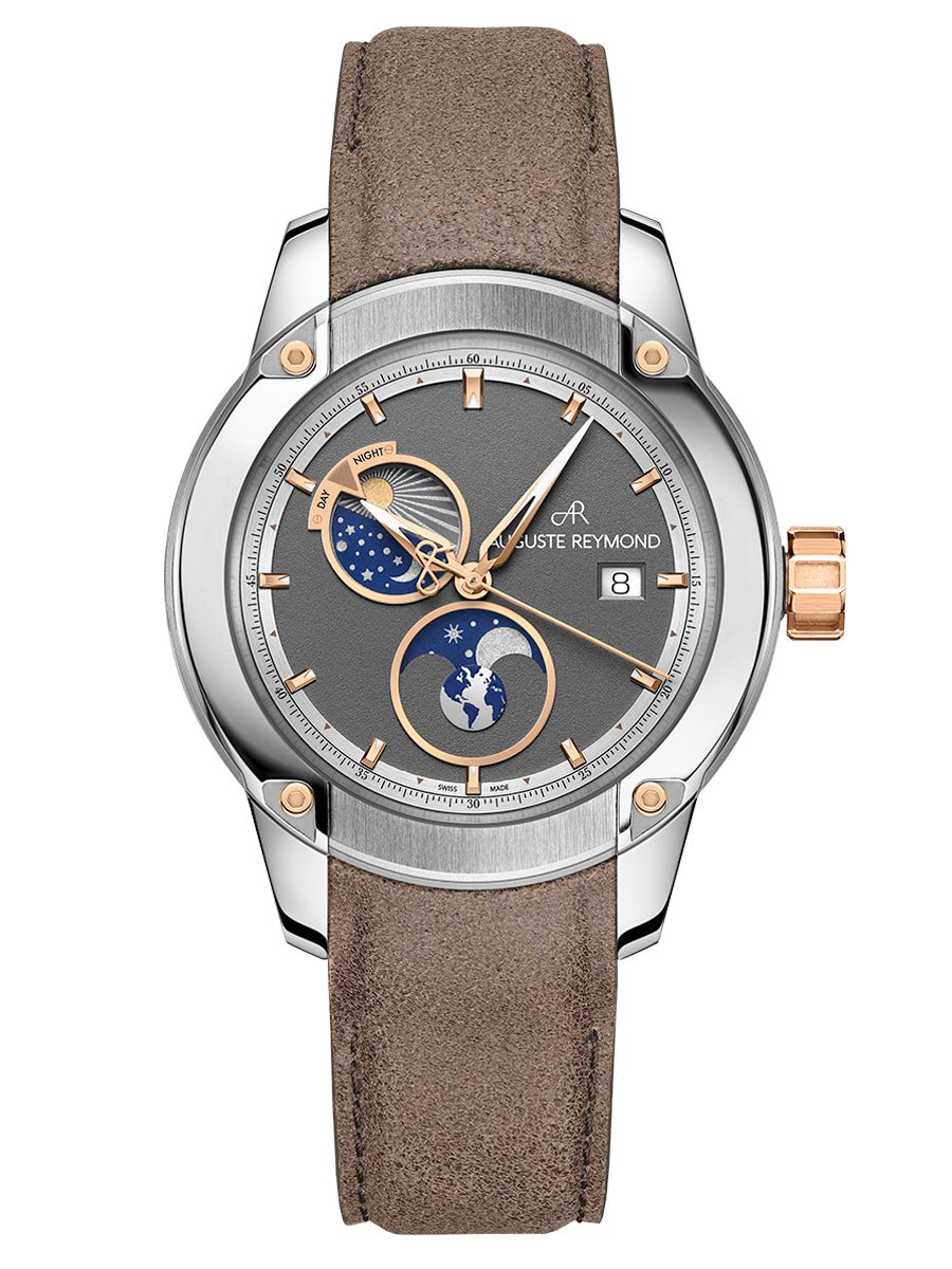 AUGUSTE REYMOND UNITY DAY AND NIGHT GREY AND GOLD GENTLEMAN’S DRESS BROWN LEATHER - WATCHH