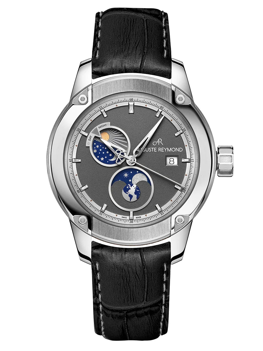 AUGUSTE REYMOND UNITY DAY AND NIGHT GREY GENTLEMAN’S DRESS BLACK LEATHER - WATCHH