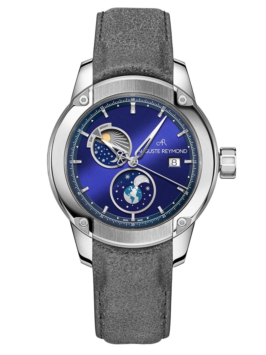 AUGUSTE REYMOND UNITY DAY AND NIGHT SUNBRUSHED BLUE GENTLEMAN’S DRESS GREY LEATHER - WATCHH
