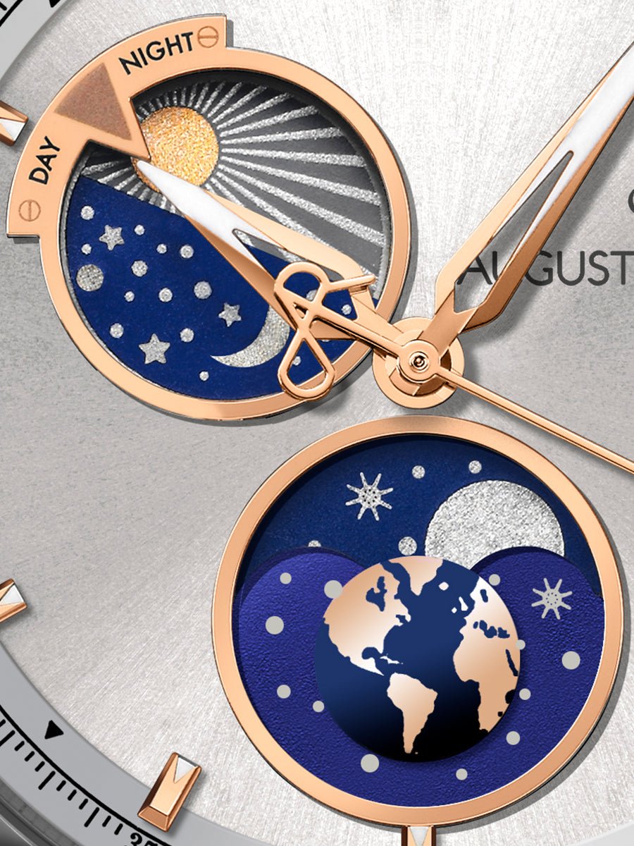 AUGUSTE REYMOND UNITY DAY AND NIGHT SUNBRUSHED SILVER AND GOLD GENTLEMAN’S DRESS BROWN LEATHER - WATCHH