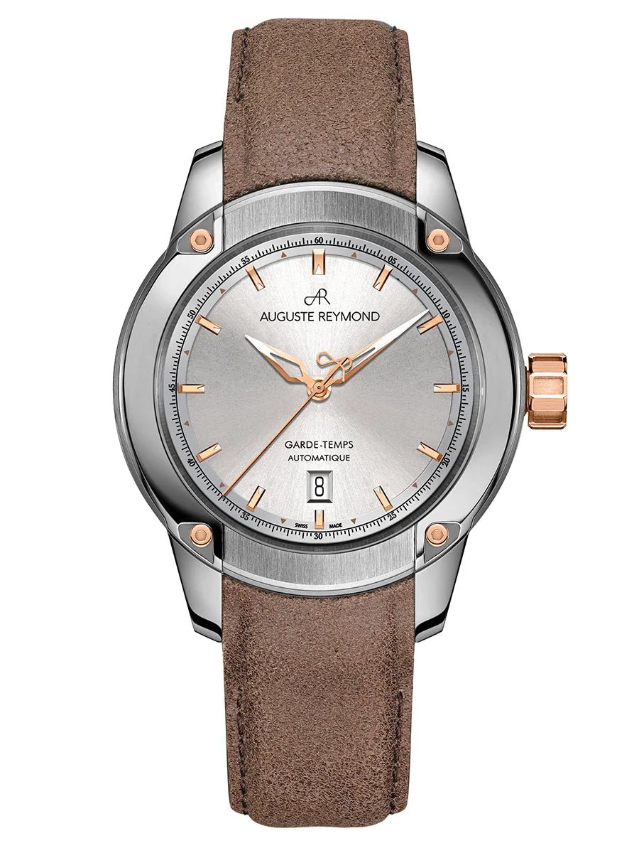 AUGUSTE REYMOND UNITY SUNBRUSHED SILVER AND GOLD GENTLEMAN’S DRESS BROWN LEATHER - WATCHH