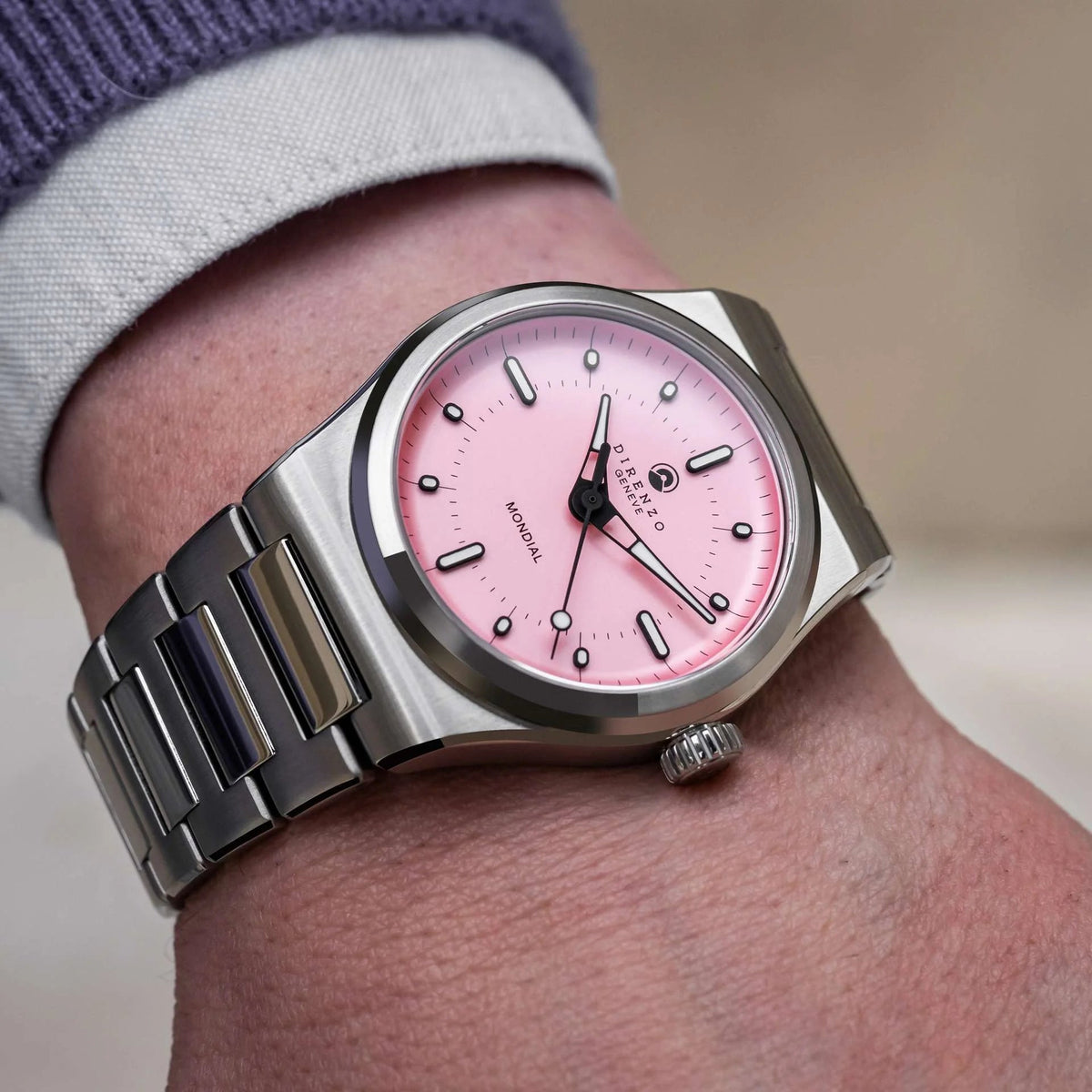 DIRENZO DRZ 04R MONDIAL RETRO DRESS PINK BRACELET 38MM WITH DATE