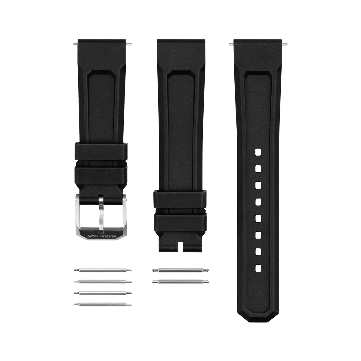 MARATHON BLACK 20MM THREE - PIECE RUBBER DIVE STRAP - WATCHH