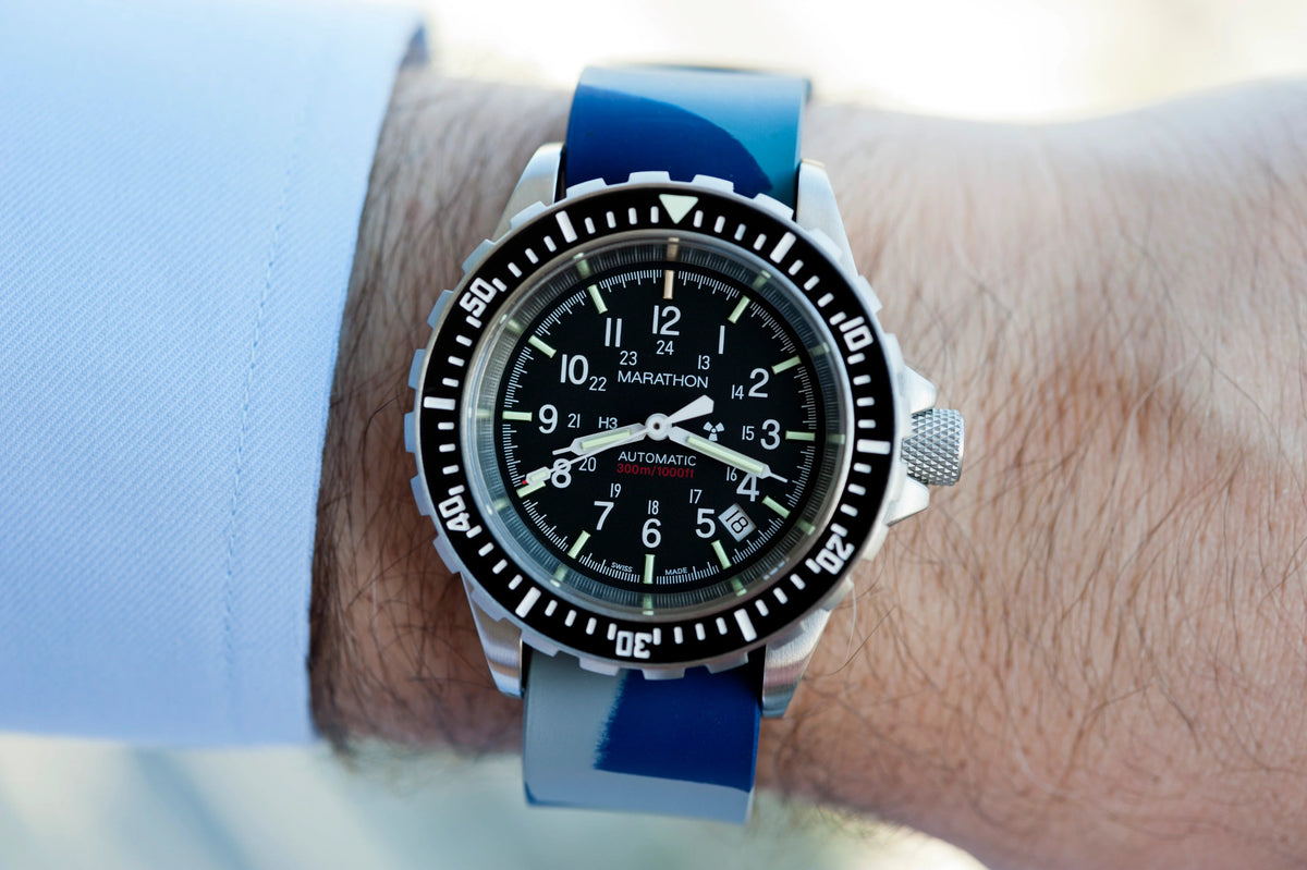 MARATHON BLUE CAMO 20MM SINGLE - PIECE RUBBER WATCH STRAP - WATCHH