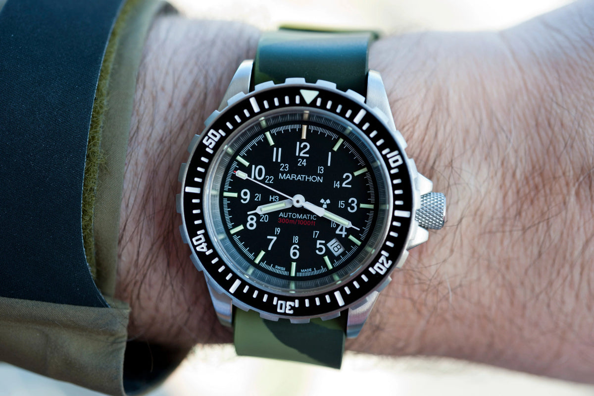 MARATHON GREEN CAMO 20MM SINGLE - PIECE RUBBER WATCH STRAP - WATCHH