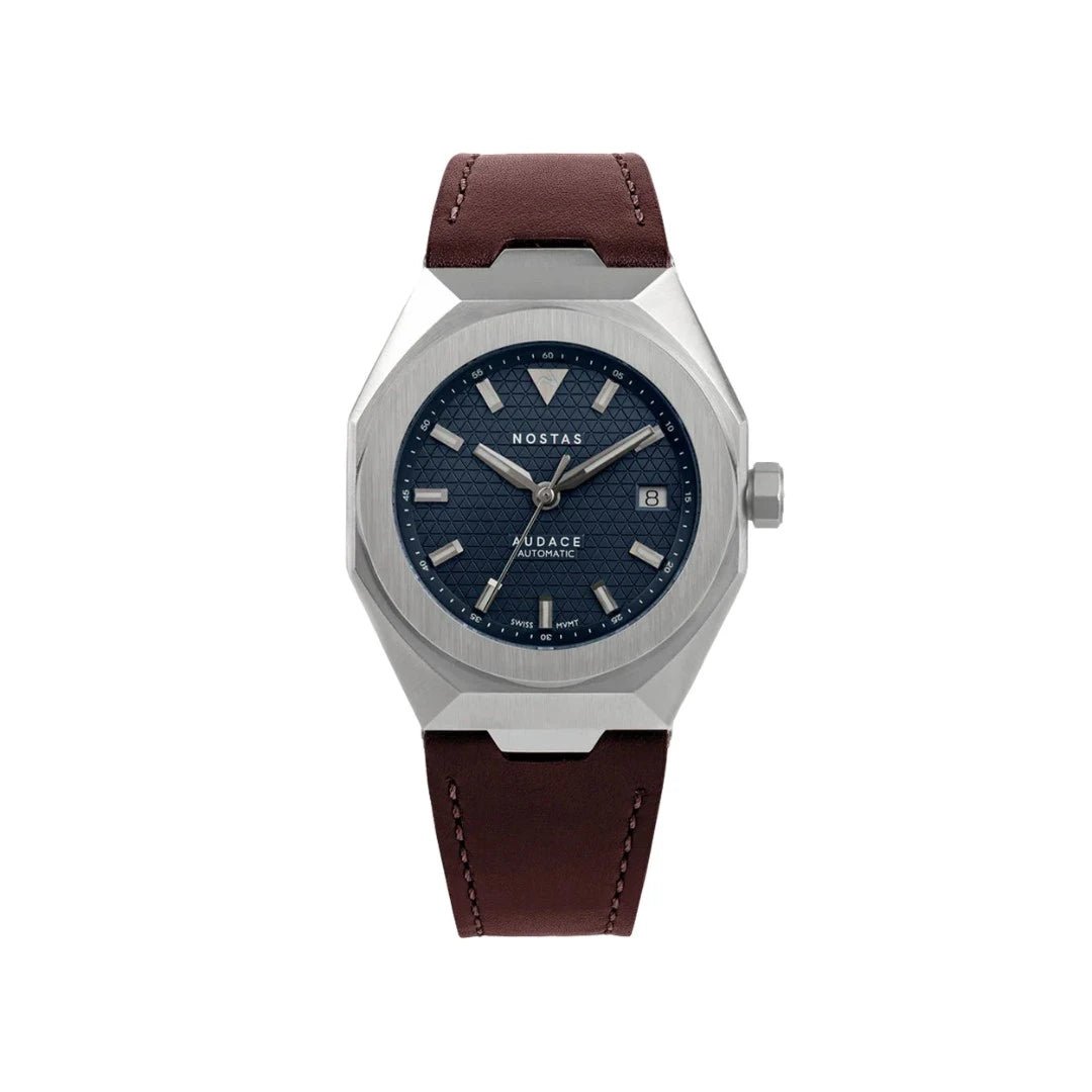 NOSTAS SPORTS AUDACE BLUE BROWN LEATHER 39MM - WATCHH