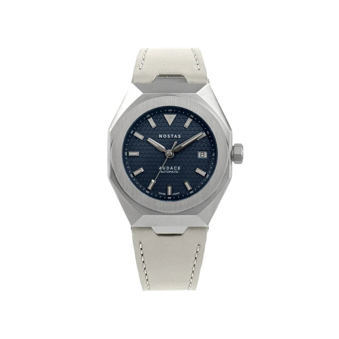 NOSTAS SPORTS AUDACE BLUE WHITE LEATHER 39MM - WATCHH