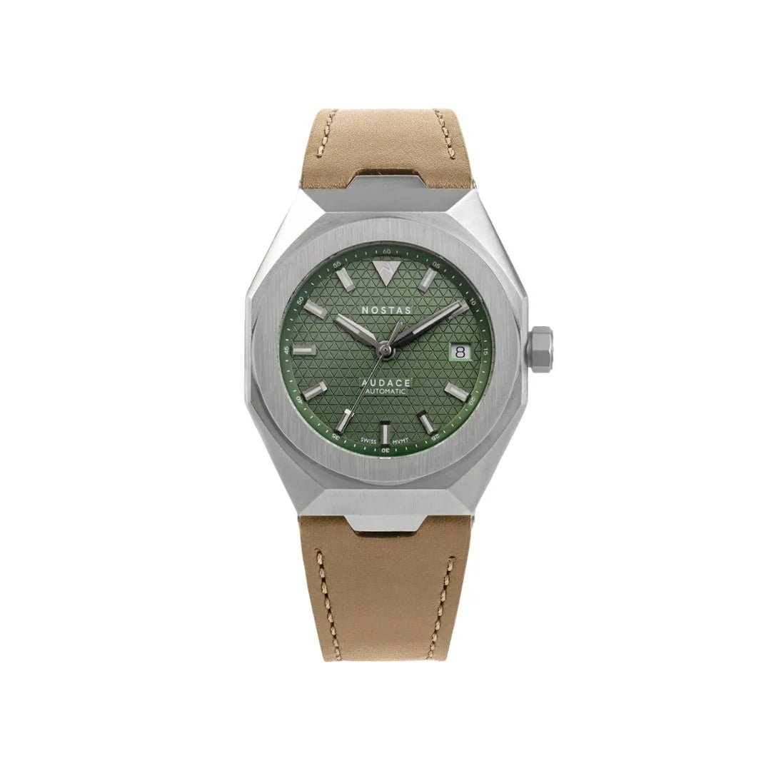 NOSTAS SPORTS AUDACE GREEN BEIGE LEATHER 39MM - WATCHH