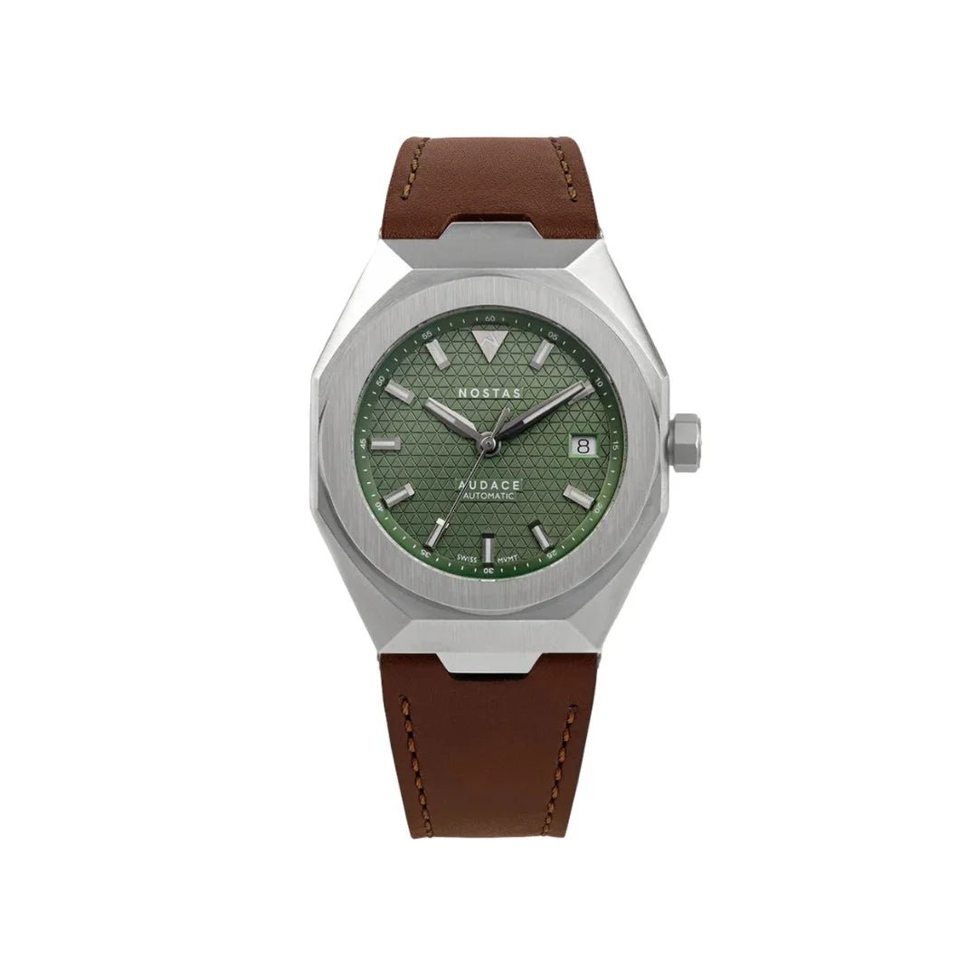 NOSTAS SPORTS AUDACE GREEN BROWN LEATHER 39MM - WATCHH