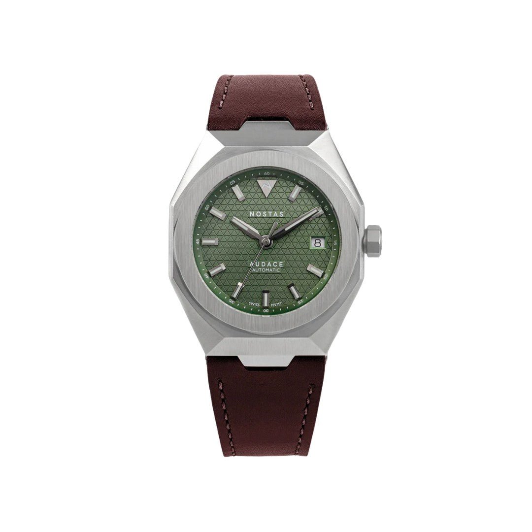NOSTAS SPORTS AUDACE GREEN RED BROWN LEATHER 39MM - WATCHH