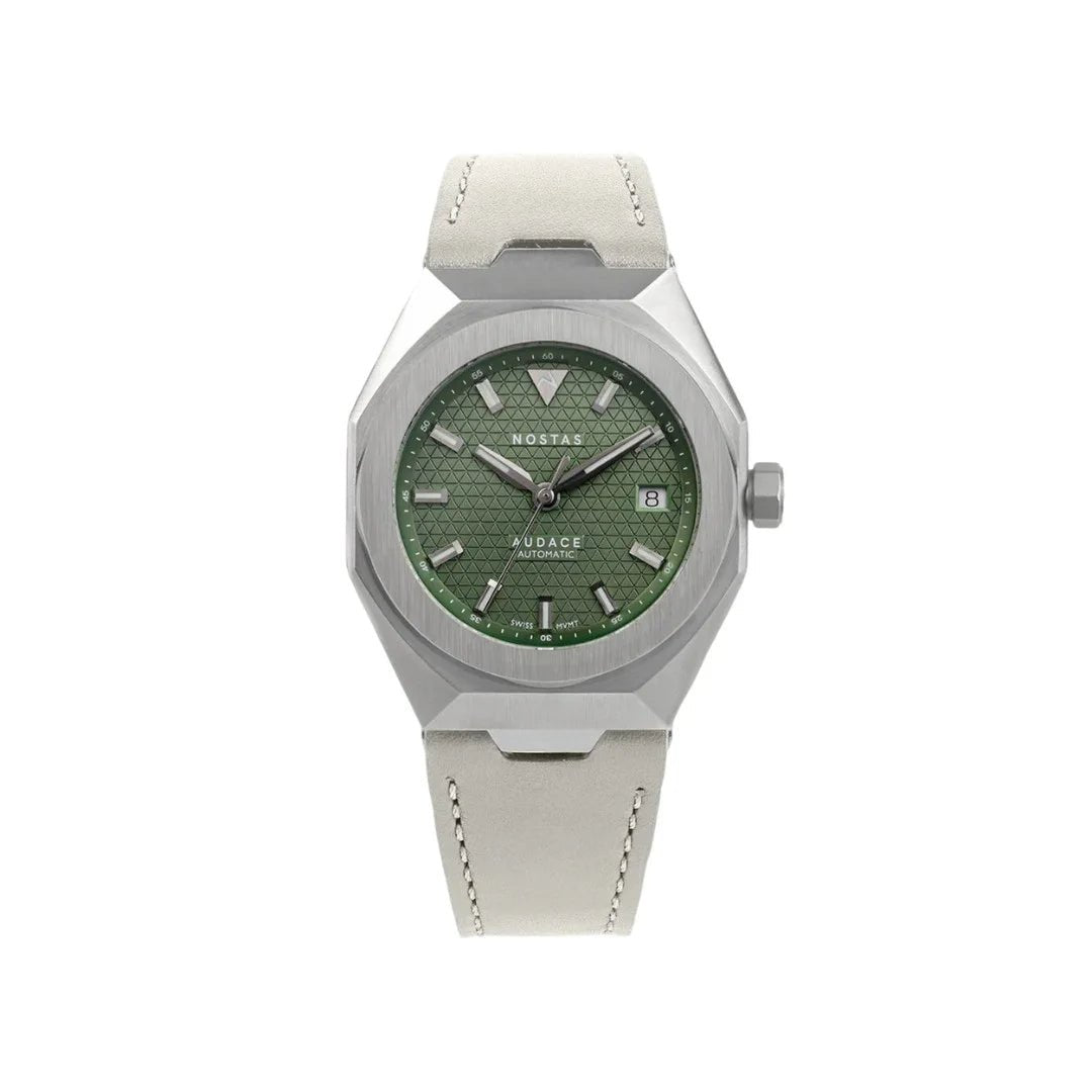 NOSTAS SPORTS AUDACE GREEN WHITE LEATHER 39MM - WATCHH