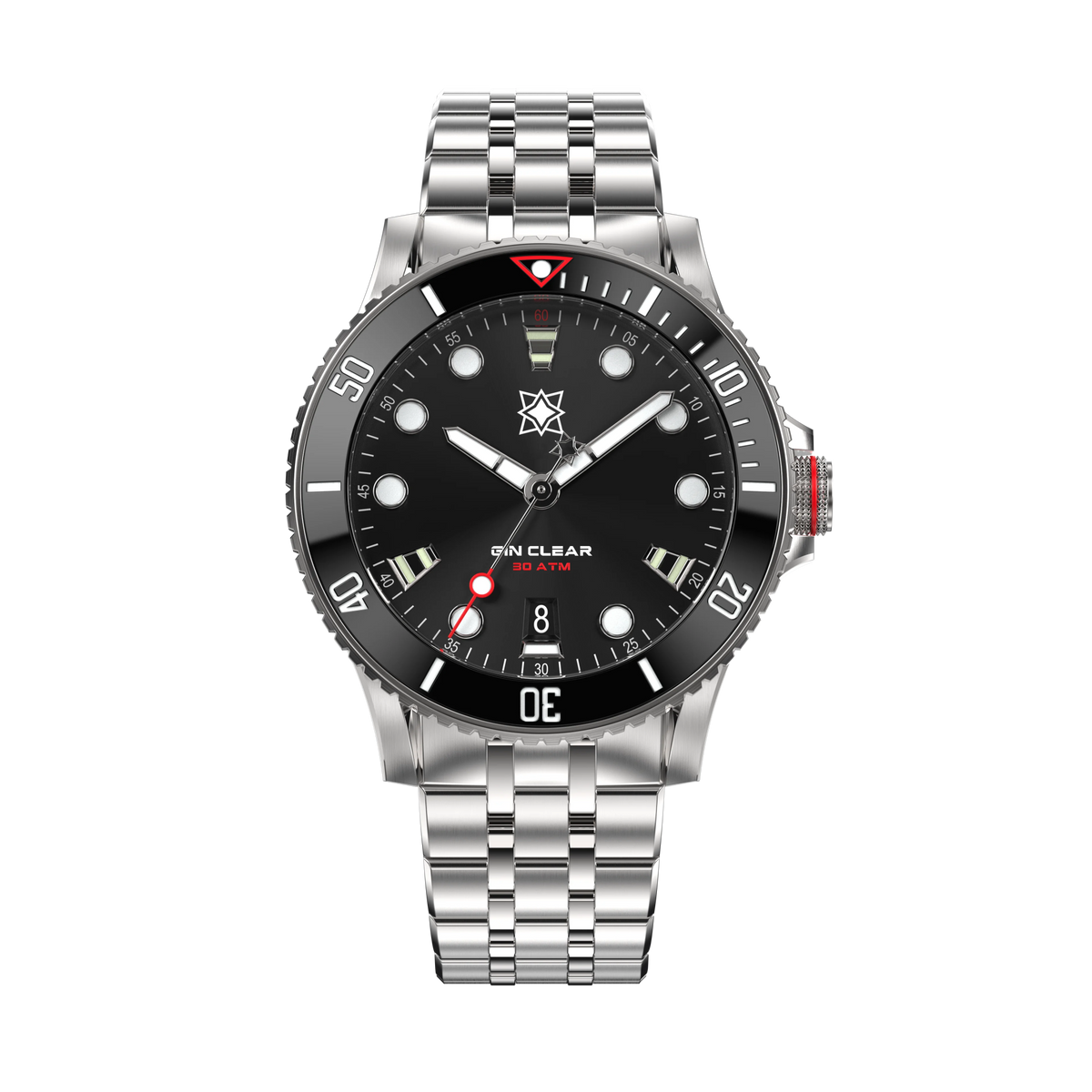 SECOND HOUR SEA GIN CLEAR II DATE SUNBURST BLACK - WATCHH