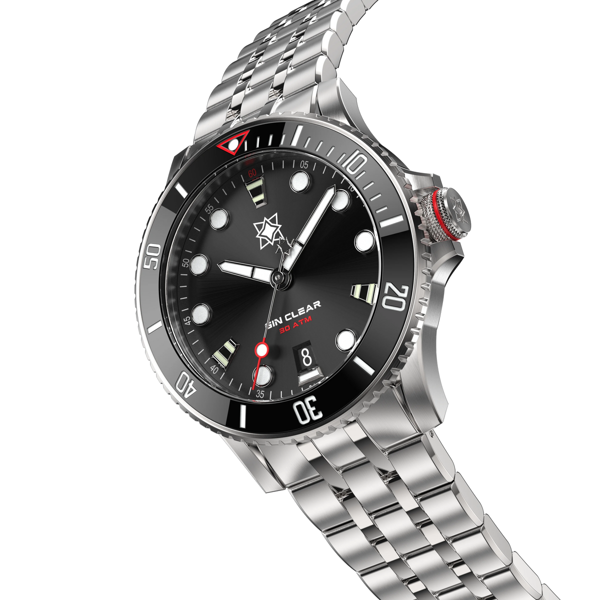 SECOND HOUR SEA GIN CLEAR II DATE SUNBURST BLACK - WATCHH