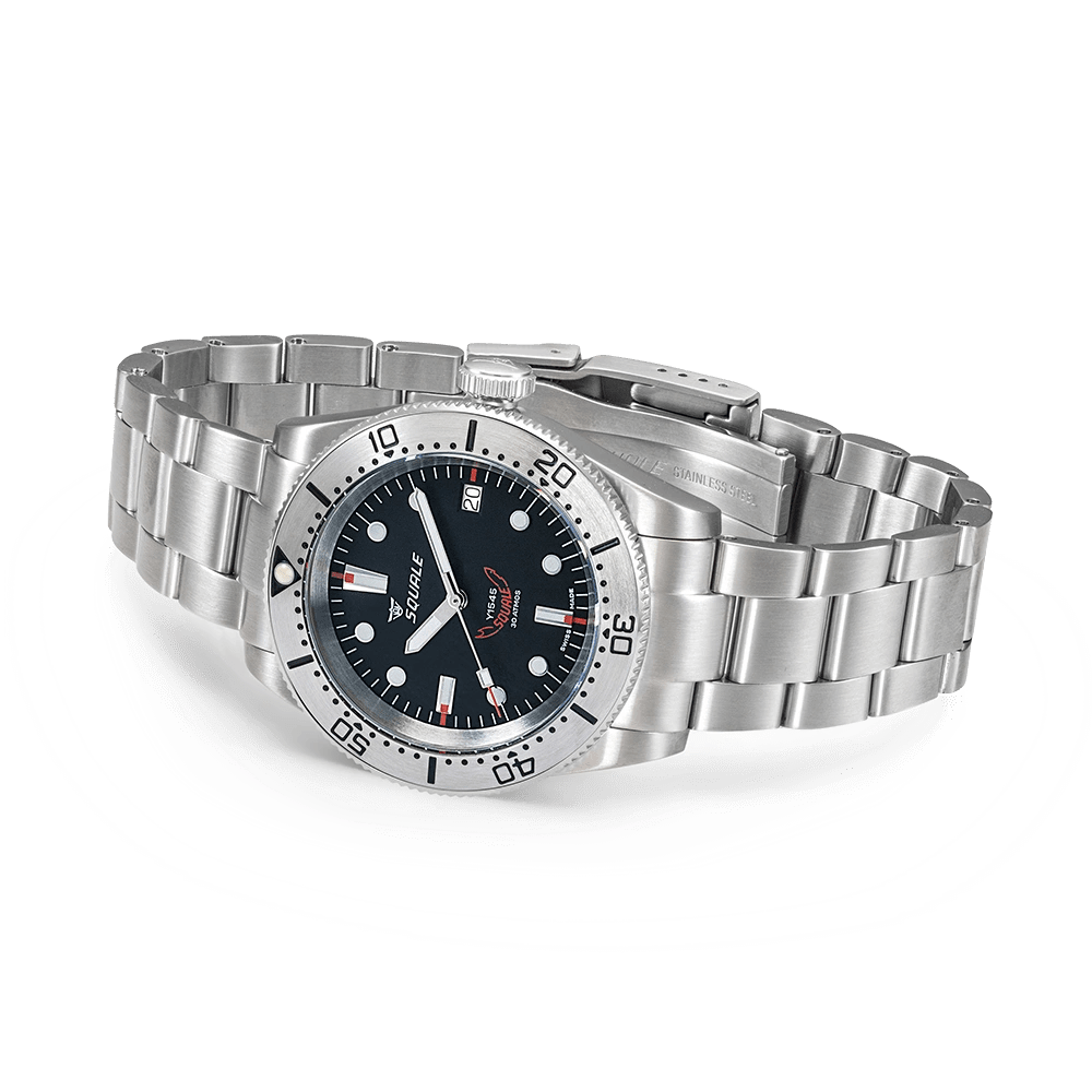 SQUALE 1545 STEEL BLACK BRACELET DATE - WATCHH