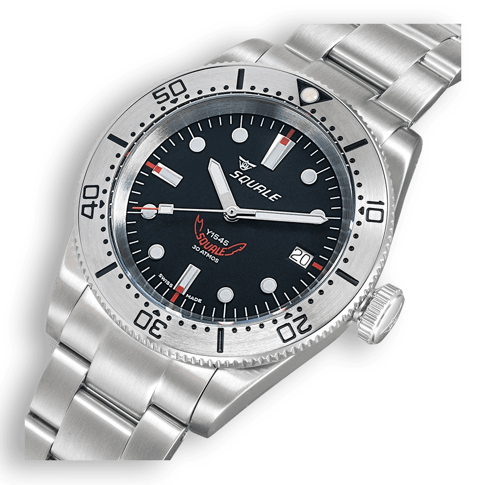 SQUALE 1545 STEEL BLACK BRACELET DATE - WATCHH