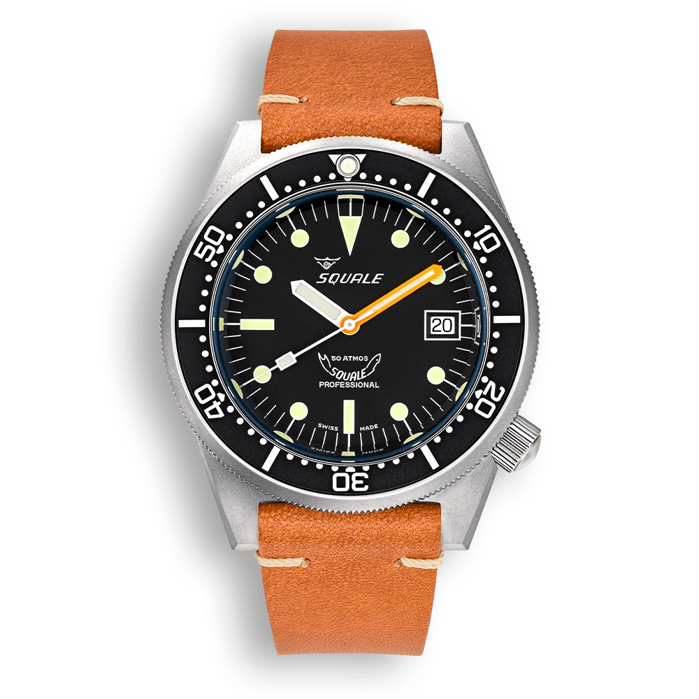 SQUALE SEA 1521 BLACK BLASTED LEATHER DATE - WATCHH