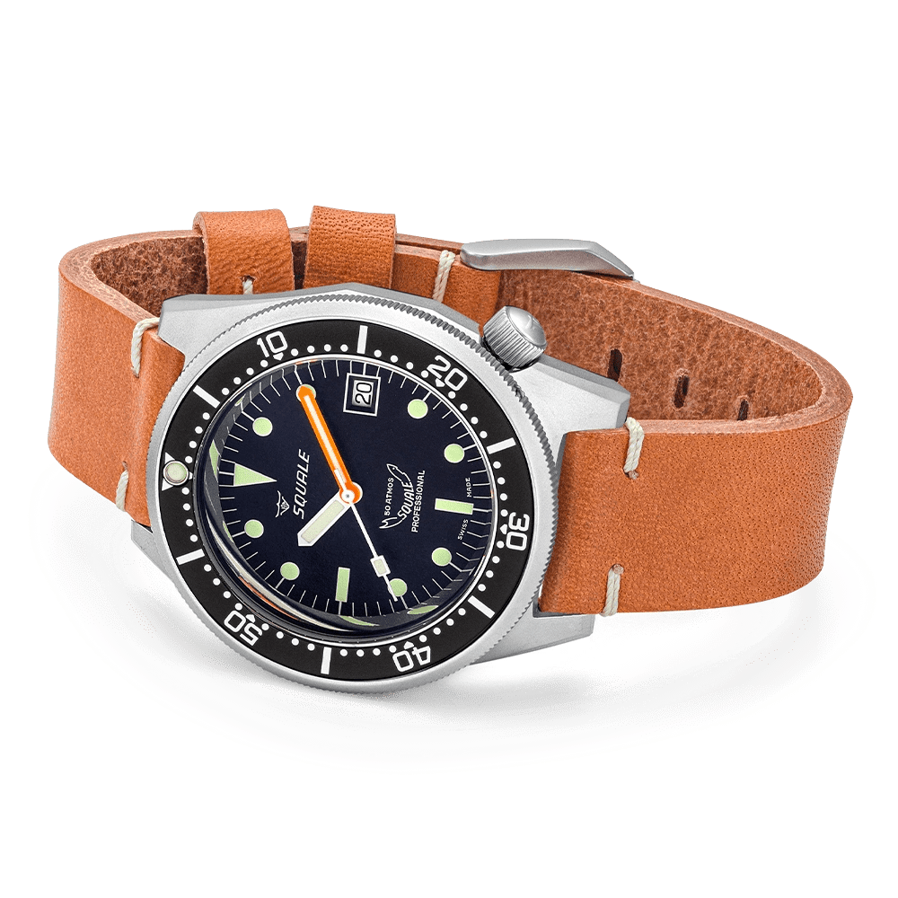 SQUALE SEA 1521 BLACK BLASTED LEATHER DATE - WATCHH