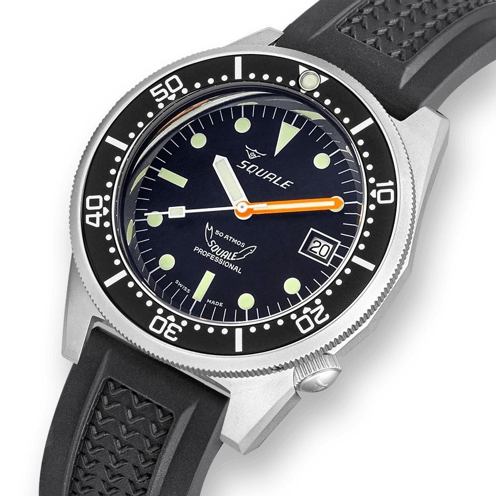 SQUALE SEA 1521 BLACK BLASTED RUBBER DATE - WATCHH