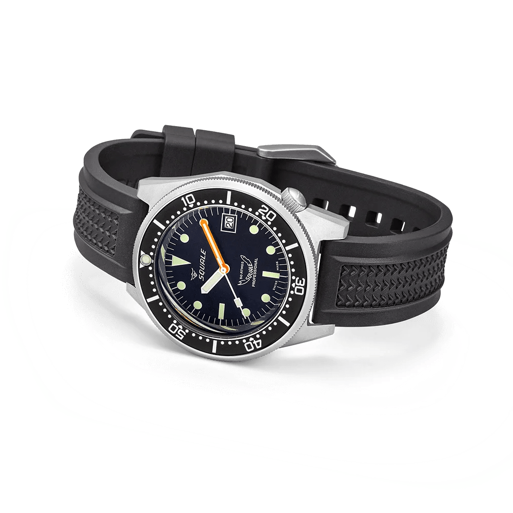 SQUALE SEA 1521 BLACK BLASTED RUBBER DATE - WATCHH