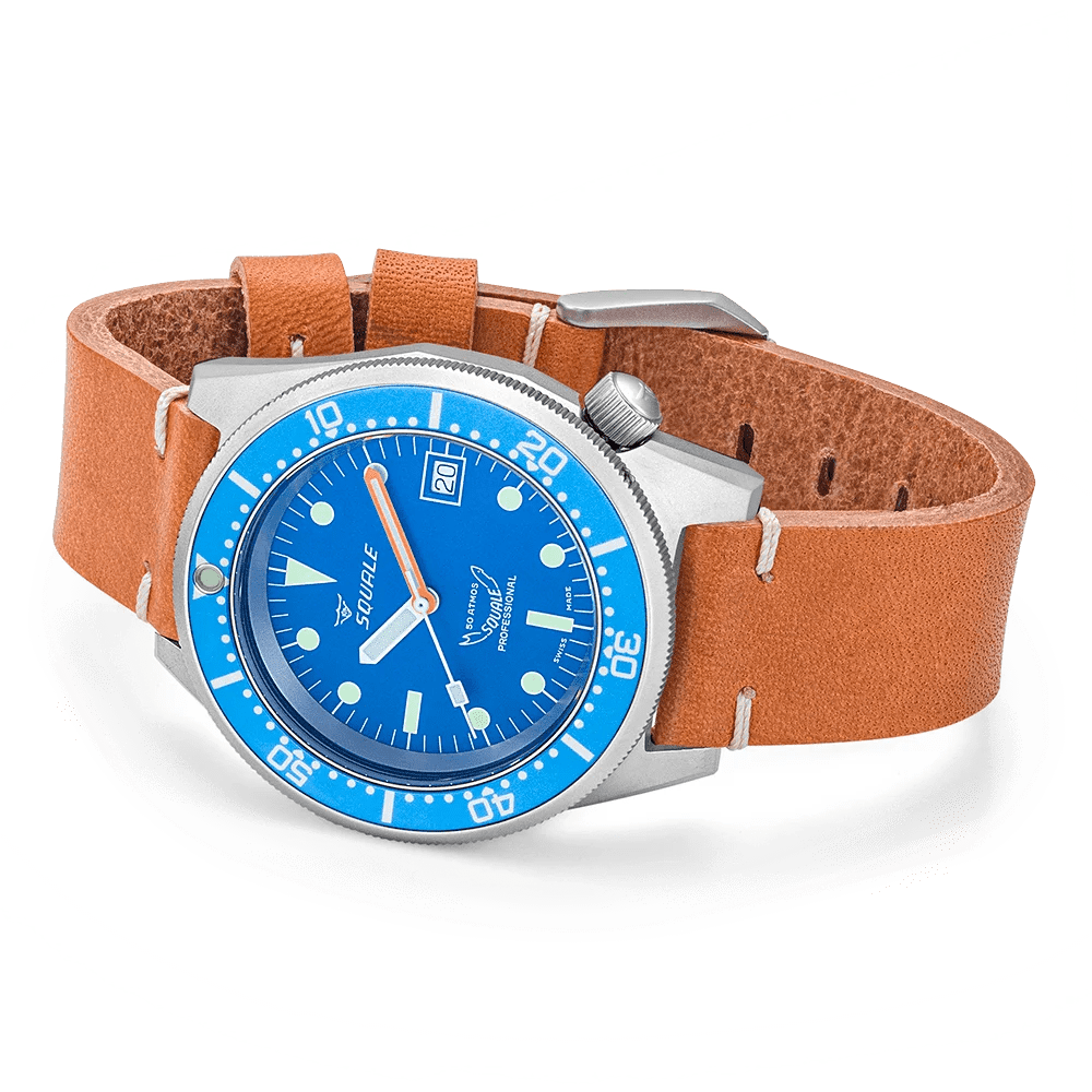 SQUALE SEA 1521 BLUE BLASTED LEATHER DATE - WATCHH
