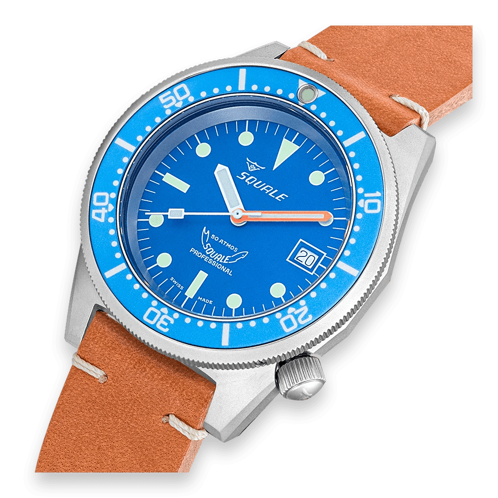SQUALE SEA 1521 BLUE BLASTED LEATHER DATE - WATCHH