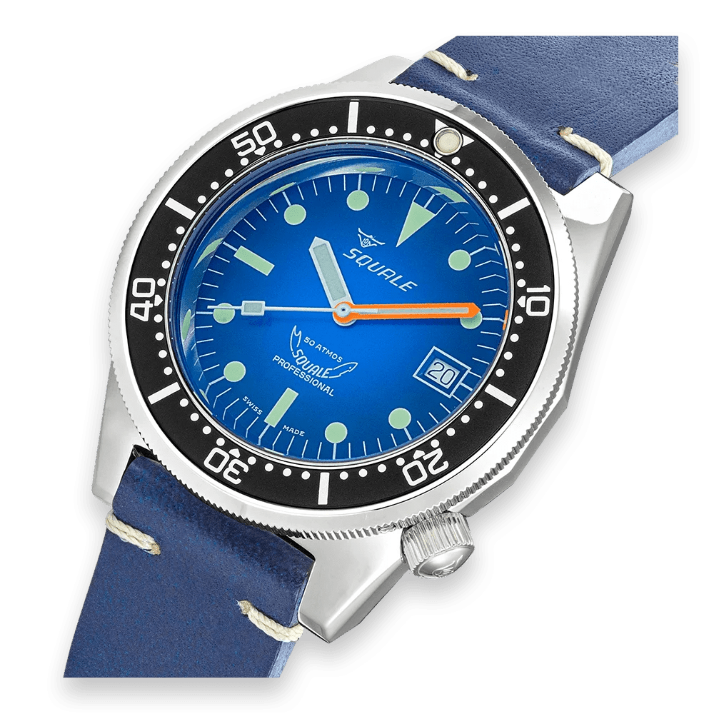 SQUALE SEA 1521 BLUE RAY LEATHER DATE - WATCHH