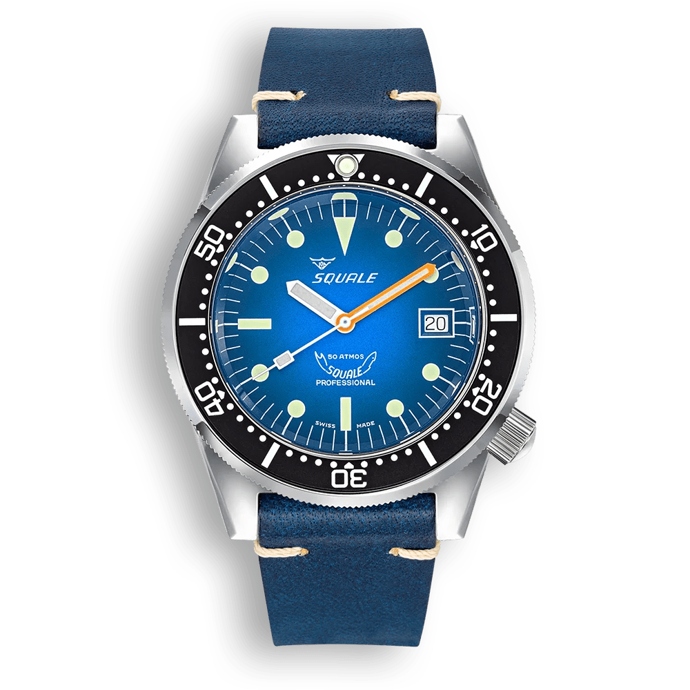 SQUALE SEA 1521 BLUE RAY LEATHER DATE - WATCHH
