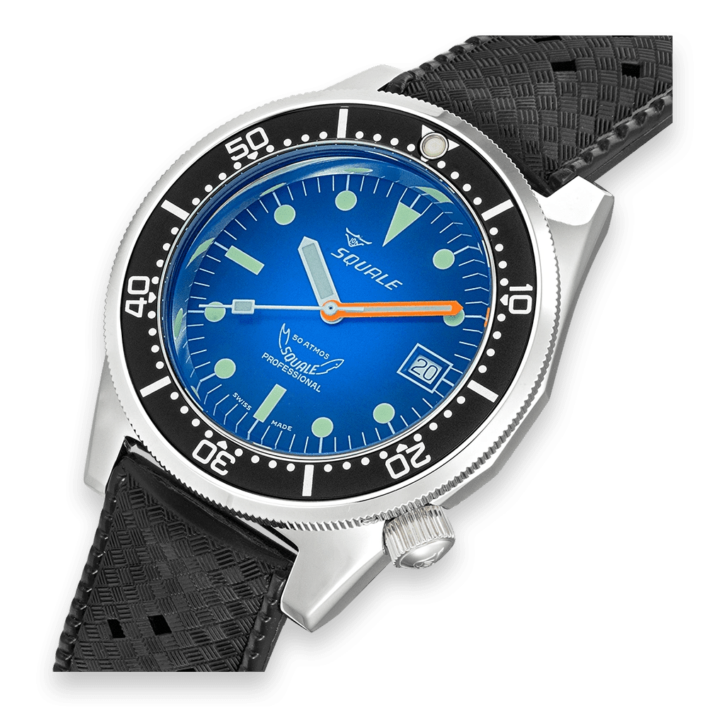 SQUALE SEA 1521 BLUE RAY RUBBER DATE - WATCHH